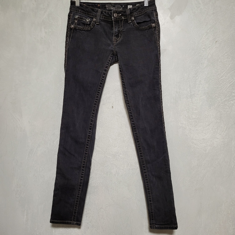 Miss Me JS5660S2 Black Rhinestone Embroidery Skinny Jeans